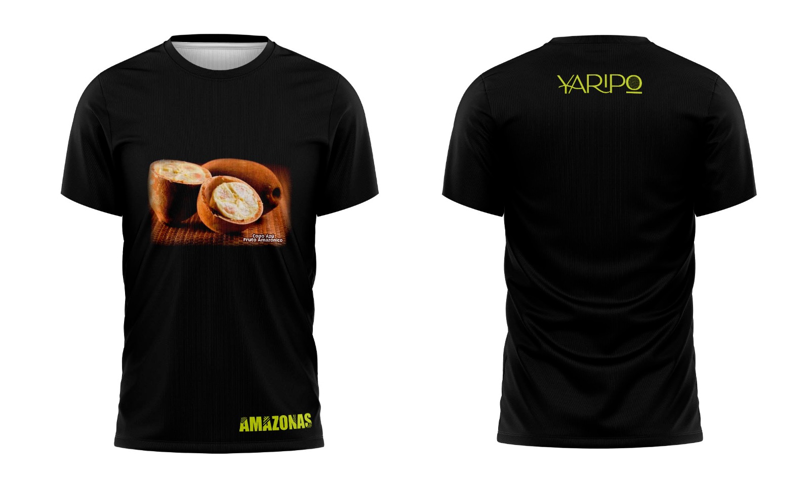 Camiseta negra YARIPÓ con diseño de copoazú
