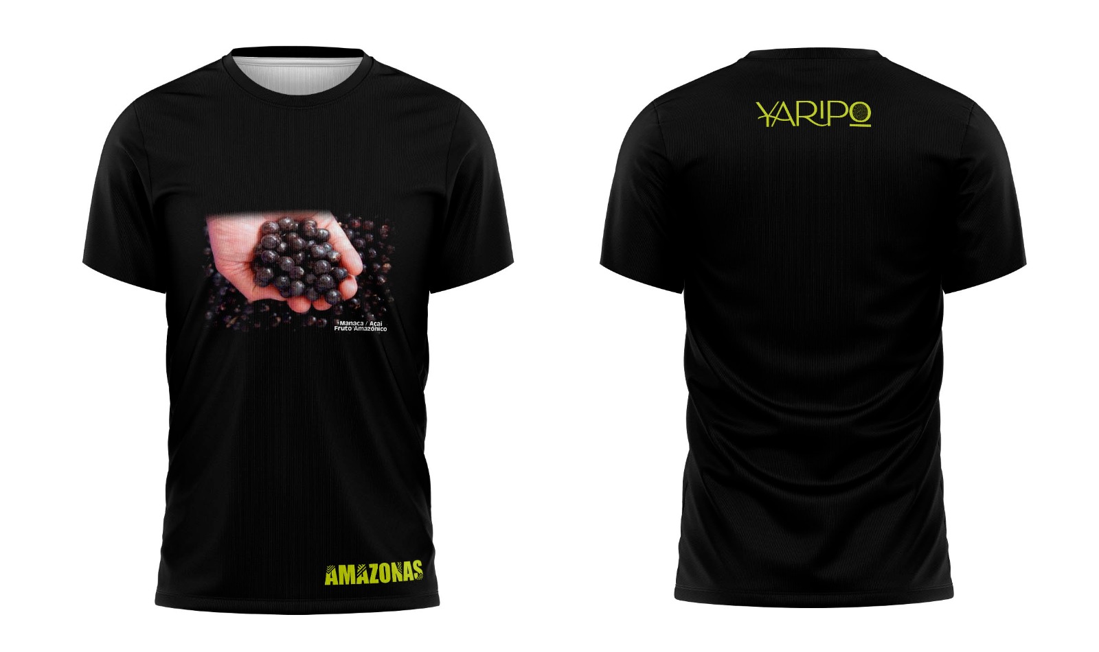 Camiseta negra YARIPÓ con diseño de açaí amazónico