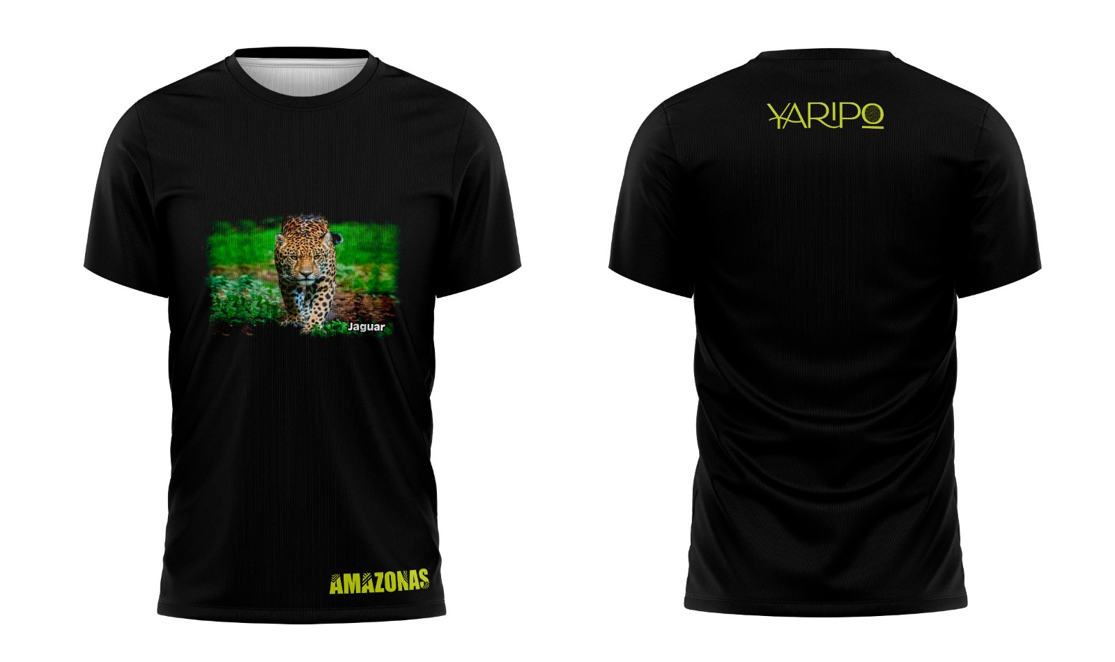 Camiseta negra YARIPÓ con fotografía de un jaguar