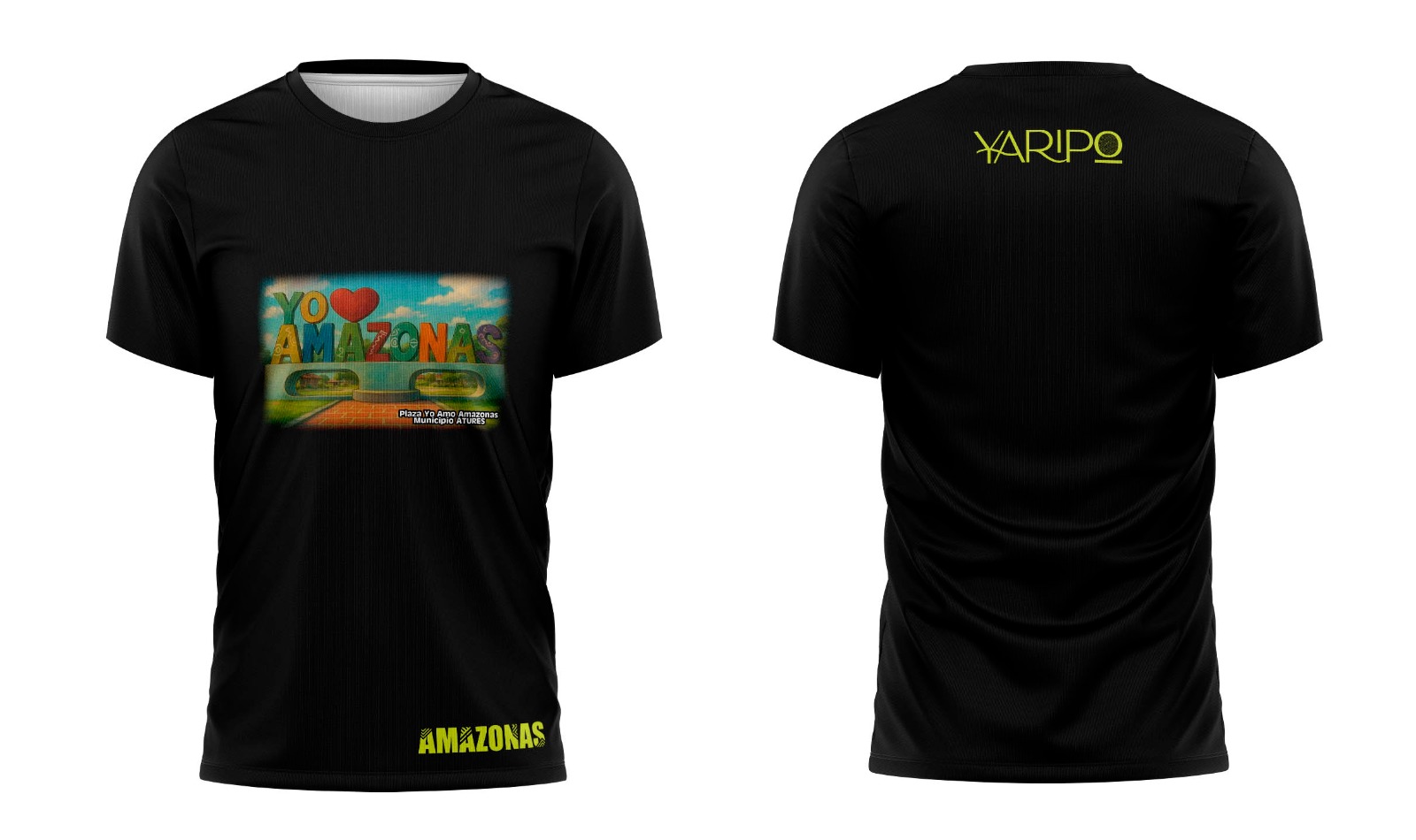 Camiseta negra YARIPÓ con diseño Yo amo Amazonas