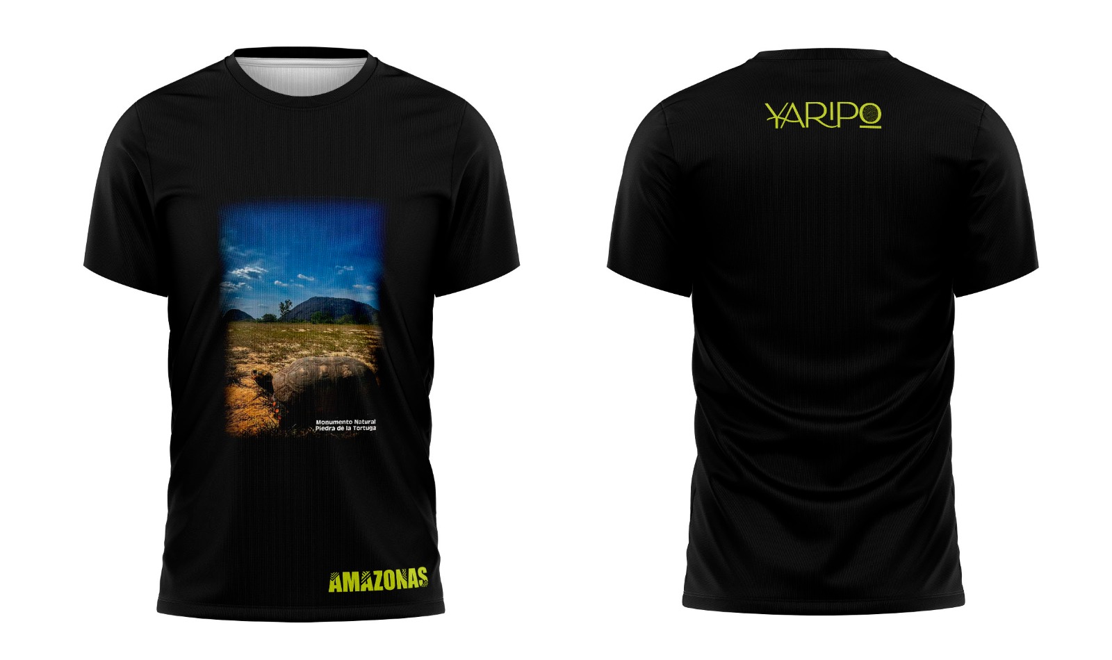 Camiseta negra YARIPÓ con fotografía de la Piedra de la Tortuga
