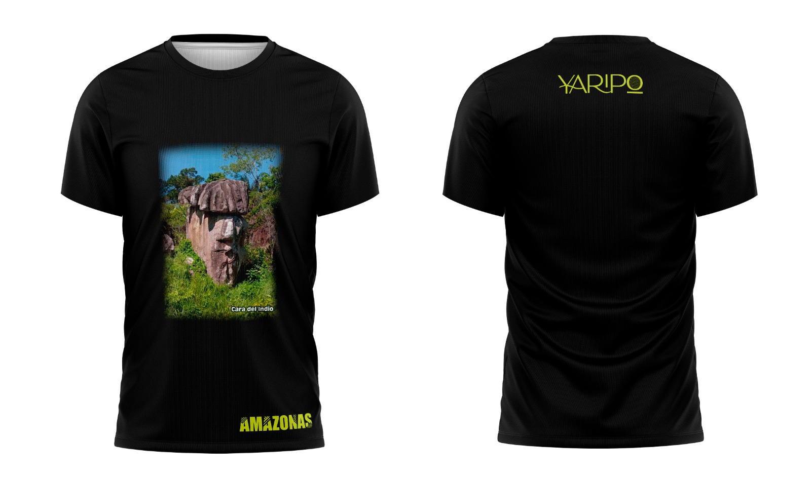 Camiseta negra YARIPÓ con diseño vertical de la Cara del Indio