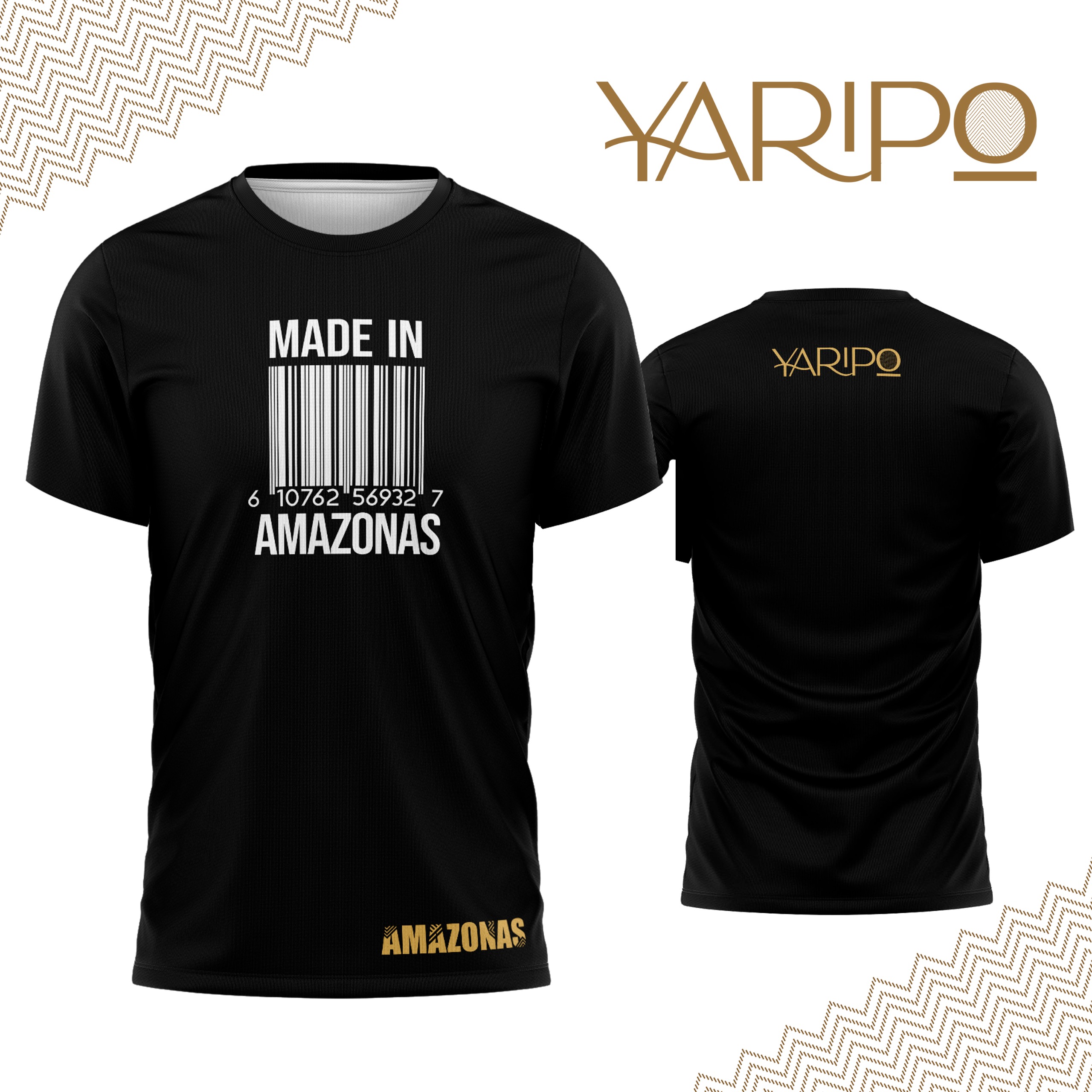 Camiseta negra YARIPÓ con texto Made in Amazonas